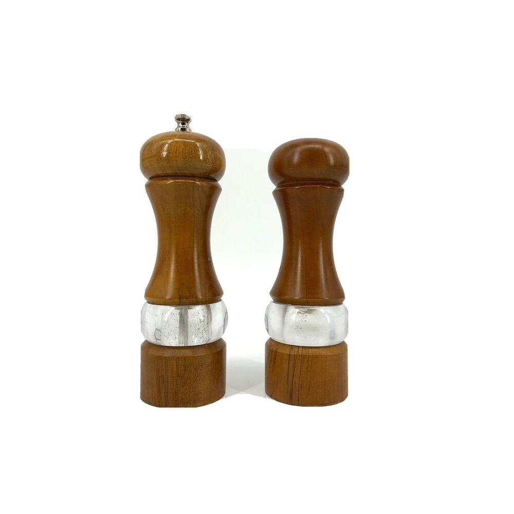 Vintage Olde Thompson Acrylic & Wood 7” Pepper Mill Grinder & Salt Shaker